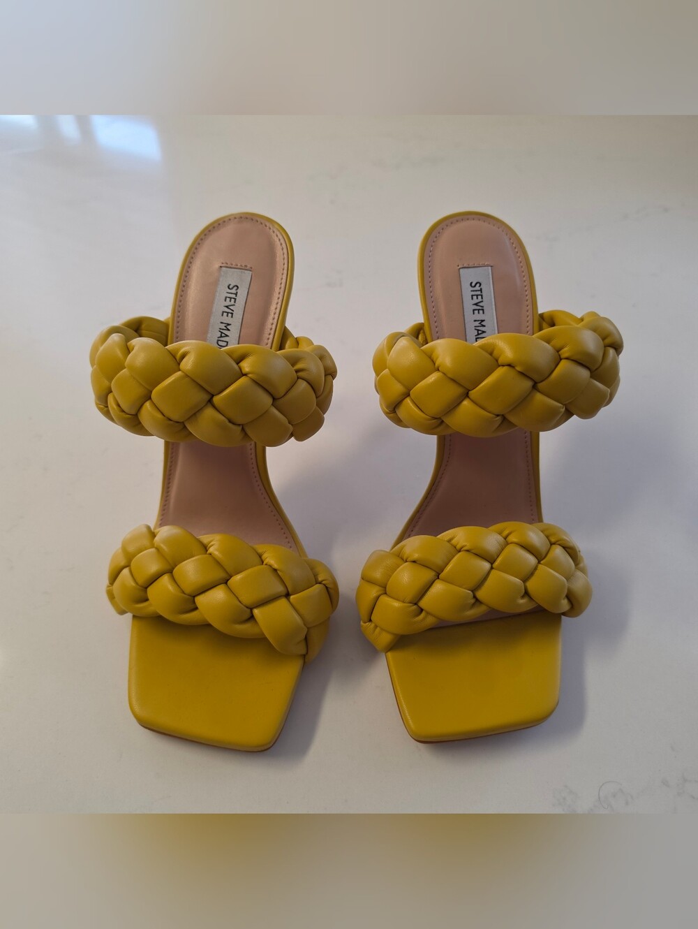Steve Madden Kenley Citron Yellow Green Braided Strap Heels 10 - Picture 4 of 13
